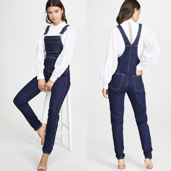 WeWoreWhat Elegant Basic Skinny Linen Denim Overalls NWT - Picture 1 of 5